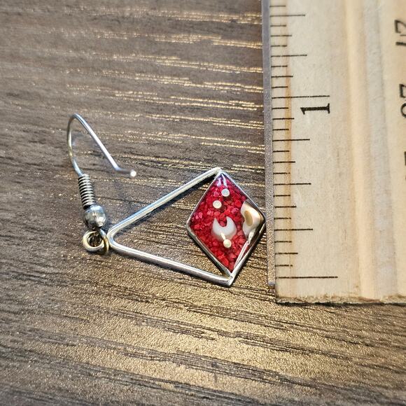 Alpaca Silver Dangle Diamond Cutout Earrings with Pink Sky with Moon & Stars - Picture 4 of 6